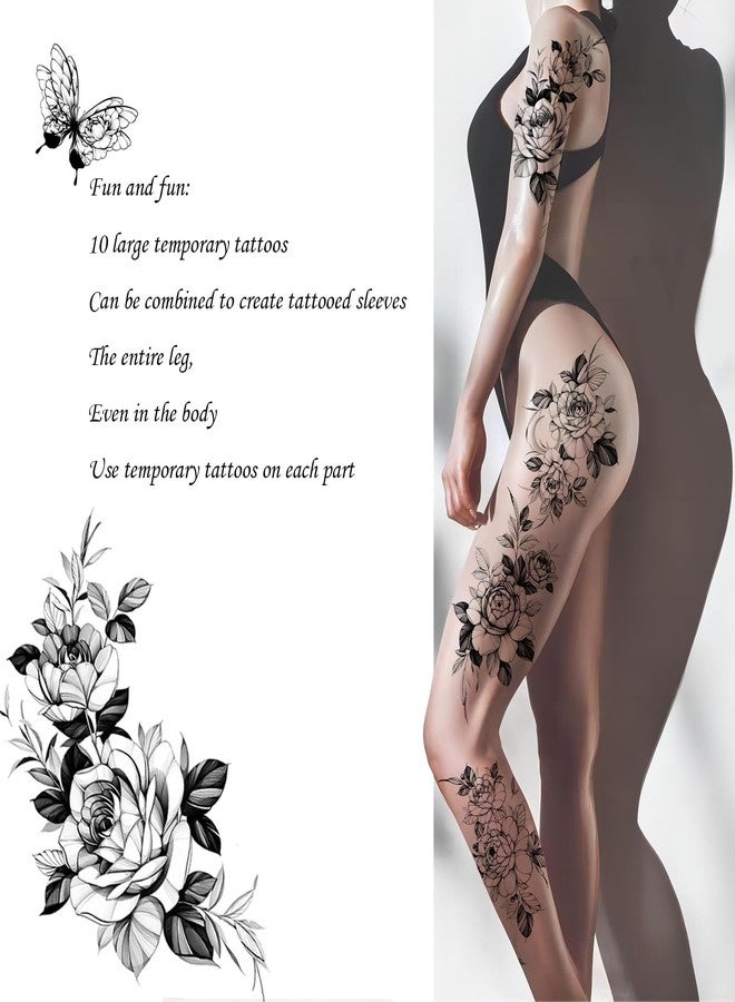 Roarhowl Temporary Tattoos for Women, Large, Flower & Butterfly Sleeve - Image 4