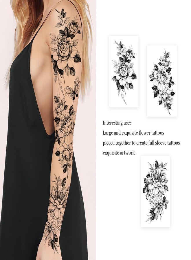 Roarhowl Temporary Tattoos for Women, Large, Flower & Butterfly Sleeve - Image 2
