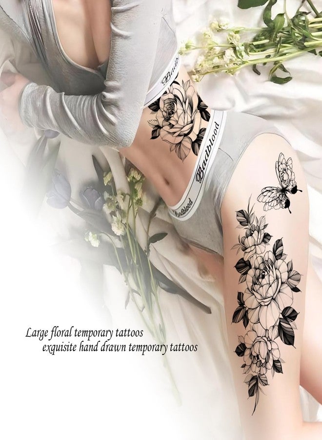 Roarhowl Temporary Tattoos for Women, Large, Flower & Butterfly Sleeve - Image 3