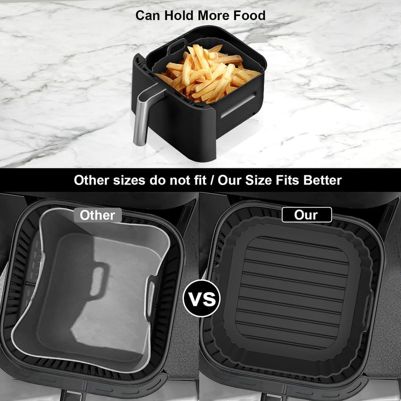 PINTAUR Square Silicone Air Fryer Liners 2 Pack, Compatible with Ninja AF141 181, 8.5 Inch Air Fryer Liners for COSORI 5-6.5 QT, Reusable Silicone Basket, Air Fryer Accessories - Image 4