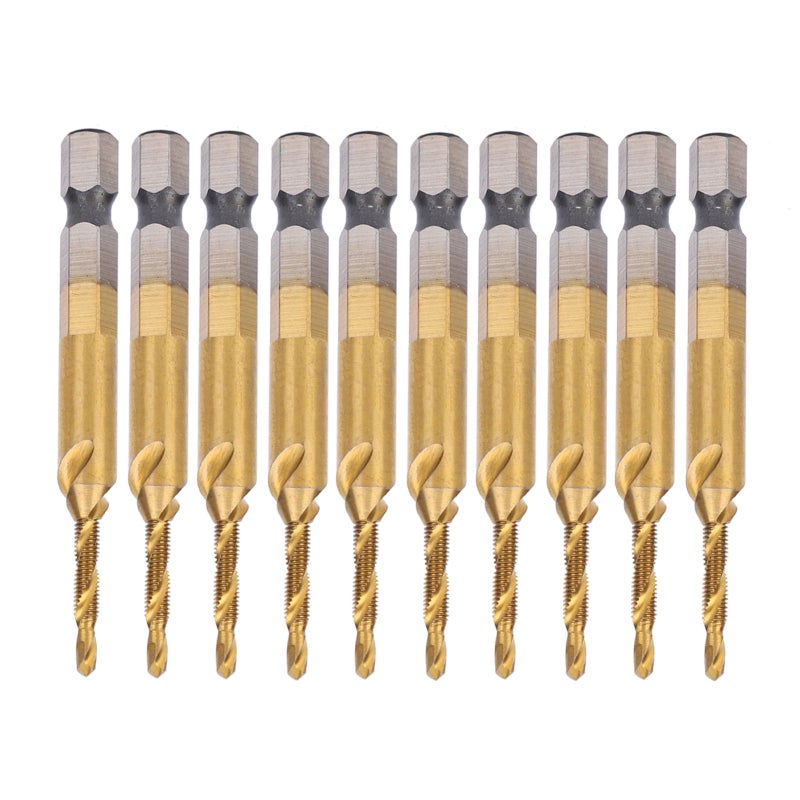 M3 Hex Shank Screw Tap High Speed Steel Titanium Coated Drill Bit - 6542 HSS Tapping Deburring Reaming Tool for Carbon Steel Copper Aluminum Alloys - Image 1