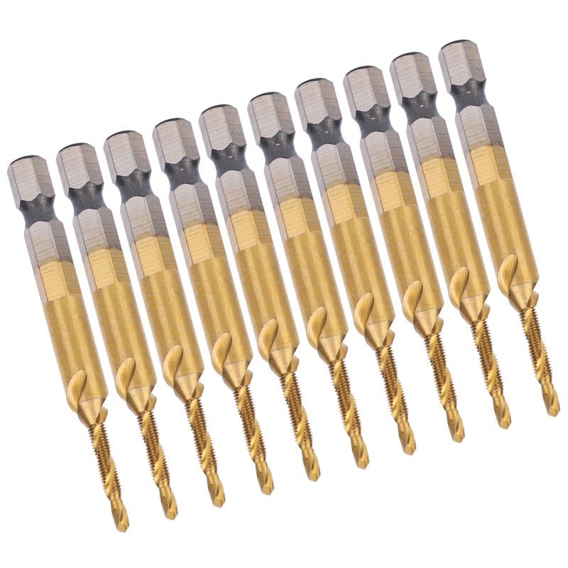 M3 Hex Shank Screw Tap High Speed Steel Titanium Coated Drill Bit - 6542 HSS Tapping Deburring Reaming Tool for Carbon Steel Copper Aluminum Alloys - Image 2