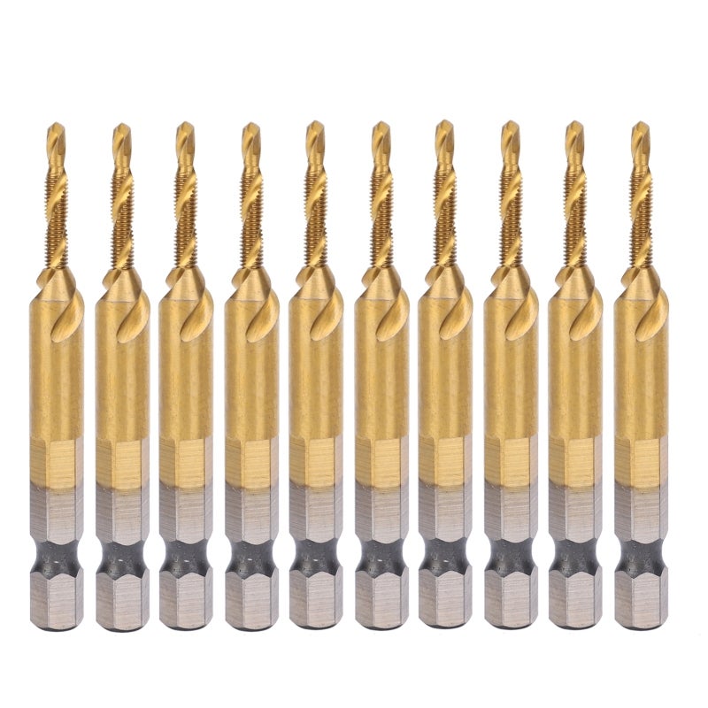 M3 Hex Shank Screw Tap High Speed Steel Titanium Coated Drill Bit - 6542 HSS Tapping Deburring Reaming Tool for Carbon Steel Copper Aluminum Alloys - Image 3