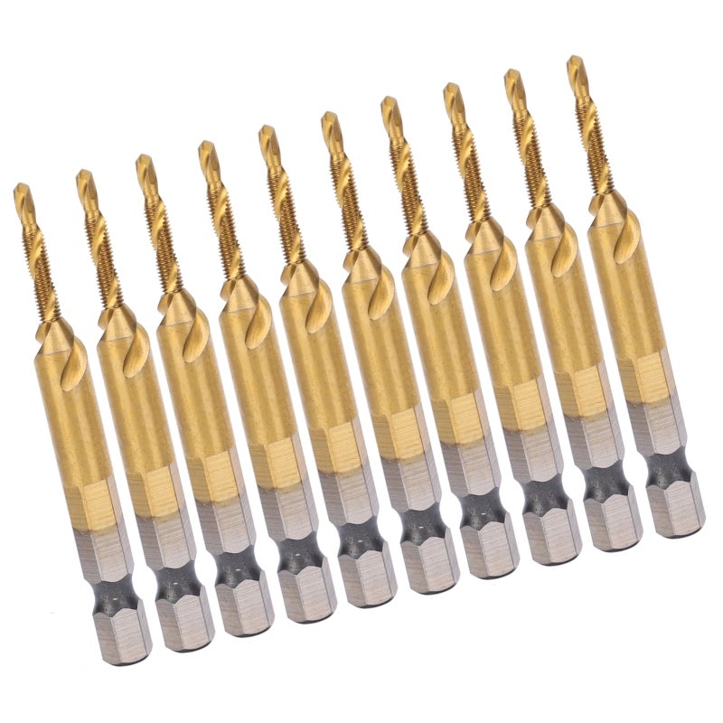 M3 Hex Shank Screw Tap High Speed Steel Titanium Coated Drill Bit - 6542 HSS Tapping Deburring Reaming Tool for Carbon Steel Copper Aluminum Alloys - Image 4