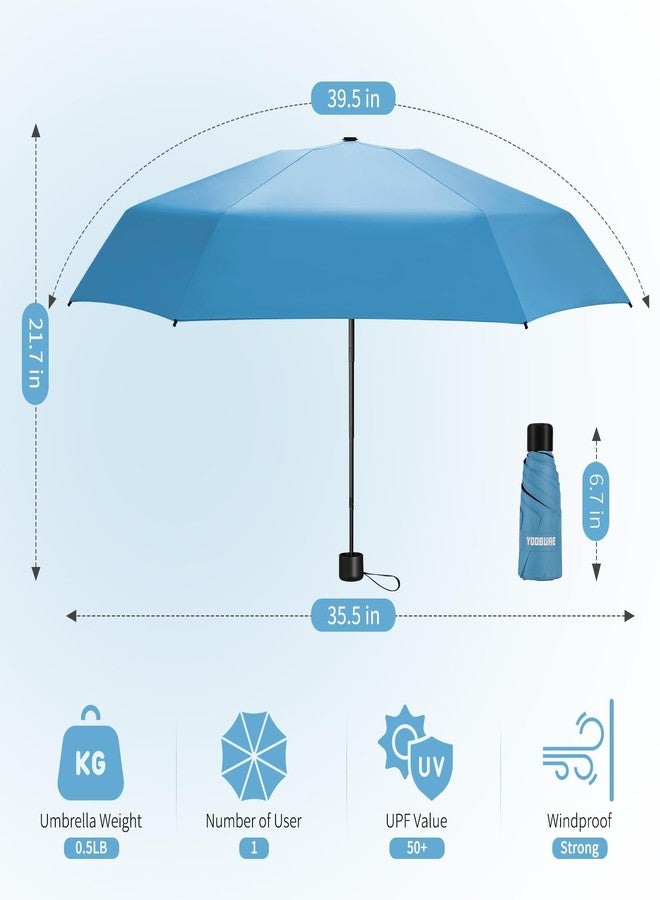 Yoobure Small Mini Umbrella with Case Light Compact Design Perfect for Travel Lightweight Portable Parasol Outdoor Sun&Rain Umbrellas, Sky Blue, 39.5 inches open, 7.1 inches folded, Compact - Image 2