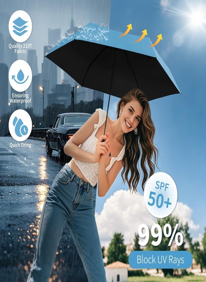 Yoobure Small Mini Umbrella with Case Light Compact Design Perfect for Travel Lightweight Portable Parasol Outdoor Sun&Rain Umbrellas, Sky Blue, 39.5 inches open, 7.1 inches folded, Compact - Image 4