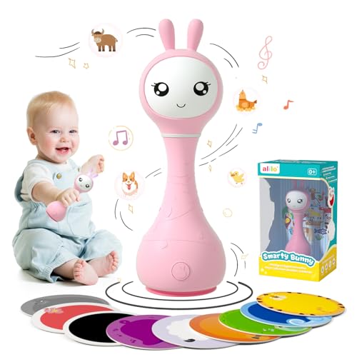 alilo Smarty Bunny Baby Rattle Musical Light Up Toys Infants Newborns Baby Toys 036121824 Months1 Year Old Boy Girl Easter Gifts 4 Music Modes and Color Recognition Function with 9 Color Card - Image 1