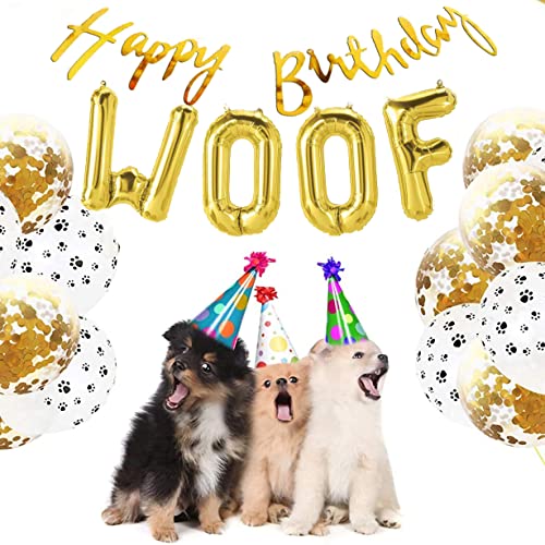 Propsicle Dog Happy Birthday Golden Cursive Banner and Woof Foil Letter Balloon Puppy Birthday Theme Balloon Decoration Party Banner - Pack of 5 - Image 3
