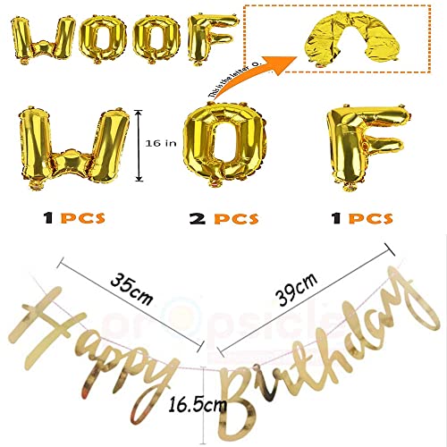 Propsicle Dog Happy Birthday Golden Cursive Banner and Woof Foil Letter Balloon Puppy Birthday Theme Balloon Decoration Party Banner - Pack of 5 - Image 5