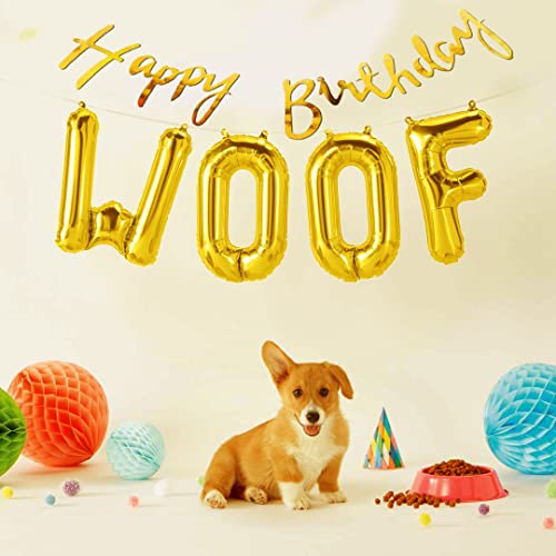Propsicle Dog Happy Birthday Golden Cursive Banner and Woof Foil Letter Balloon Puppy Birthday Theme Balloon Decoration Party Banner - Pack of 5 - Image 2