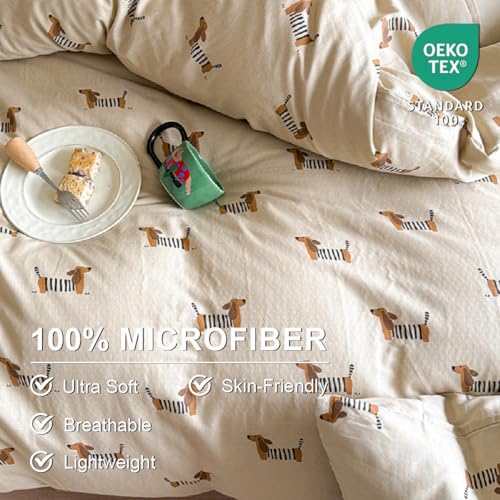 Erwinmu Duvet Cover Set Twin Size Brown Dachshund Bedding Set for Girls Boys,Dog Puppy Duvet Cover Kids with Zipper Closure and 1 Pillowcase - Image 3