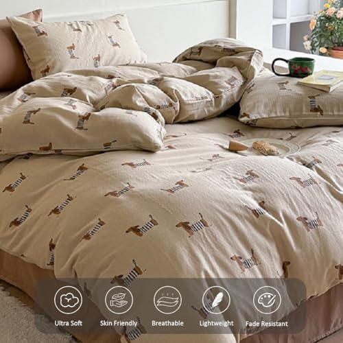 Erwinmu Duvet Cover Set Twin Size Brown Dachshund Bedding Set for Girls Boys,Dog Puppy Duvet Cover Kids with Zipper Closure and 1 Pillowcase - Image 5