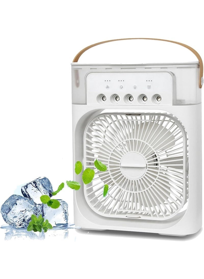 Mini Frost Fan, Portable Air Conditioner AC Cooler Humidifier, Personal Air Cooler With1/2/3 H Timing, 7 Colors LED Light, 3 Wind Speeds and 3 Spray Modes, for Office Home Dorm Travel