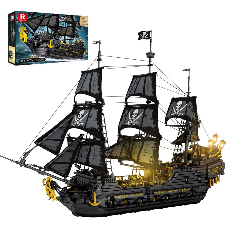 Reobrix Pirate Ship Building Toys with Lights Collectible Replica Black Pearl Ship Model Kit 66036 Large Sailboat Building Blocks for Adults Teens 14 Halloween Decor Birthday Gift 4304 Pcs - Image 2