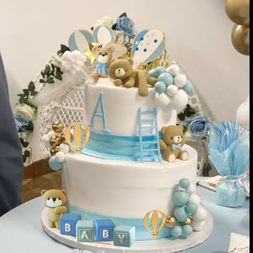 LEFUBABY Bear Cake Toppers Bear Balls Cake Decorations with BABY Letters for Boy Girl Baby Shower Birthday Party Decorations (Blue) - Image 5