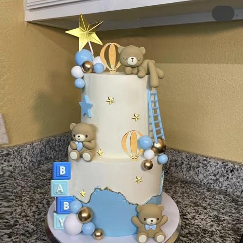 LEFUBABY Bear Cake Toppers Bear Balls Cake Decorations with BABY Letters for Boy Girl Baby Shower Birthday Party Decorations (Blue) - Image 3