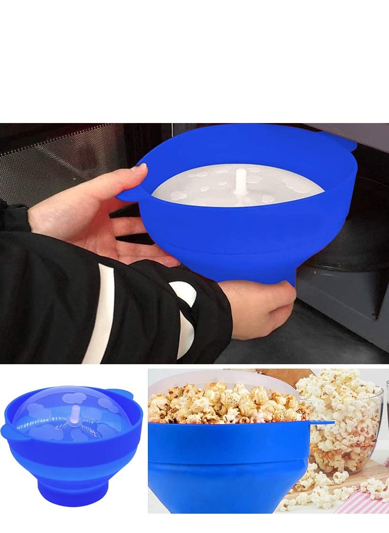 وعاء بوبكورني بالقوة المايكروويف من السيليكون، خالي من BPA وعاء بوبكورني قابل للطي للاستخدام في المنزل، الحفلات، مشاهدة الأفلام، آمن للغسالة-أزرق (15*12.7*8.5 سم)