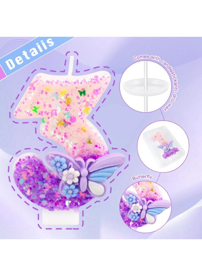 Birthday Candles Butterfly Birthday Candles for Cake Glitter Number 0 Candle Cake Topper with Sequins  - Image 2