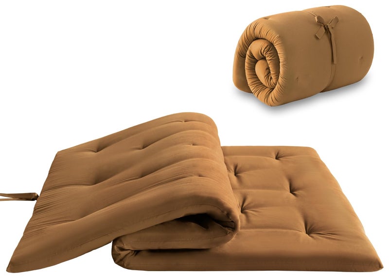 Mollydot Japanese Floor Futon Mattress Queen Size 60"x 80", Foldable Bed Mattress, Portable Tatami Mat Sleeping Pad, Folding Futon Cushion, Roll Up Floor Lounger for Guest Room Dormitory (Brown) - Image 1