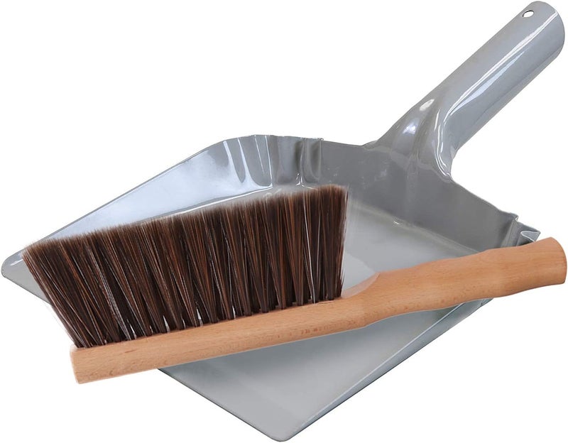 OAKART Metal Dust Pan and Brush Set Soft Bristle Wooden Broom Heavy Duty Pan Portable Size - Image 2