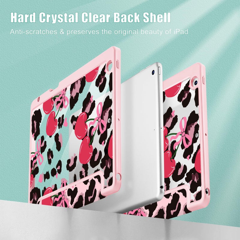 Mektron Printed Case for iPad 10.2 Inch 2021/2020/2019, for iPad 9th/8th/10th Generation Case, Buit in Pencil Holder with Shockproof Cover Clear Shell + Trifold Stand, Cherry & Cheetah - Image 3