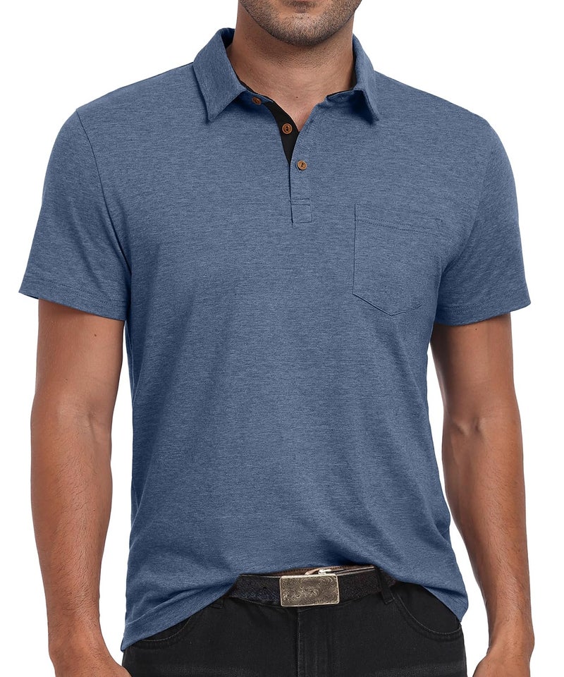 Sailwind Men's Cotton Polo Shirts Short Sleeve Casual Summer Shirts Classic Collared Golf Shirt with Pocket Blue - Image 5