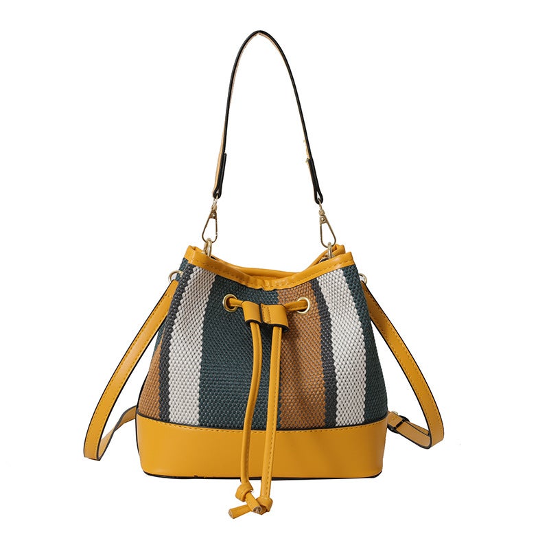 Striped Color-Blocked Bucket Bag For Women 2023 Japanese And Korean Fashion Niche Single Shoulder Crossbody Bucket Bag - Image 1