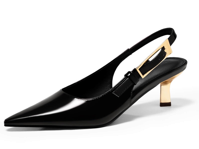 Coutgo Womens Slingback Kitten Heels Closed Pointed Toe Pumps Buckle Strap Wedding Party Dress Shoes, Black, Size 9.5 - Image 1