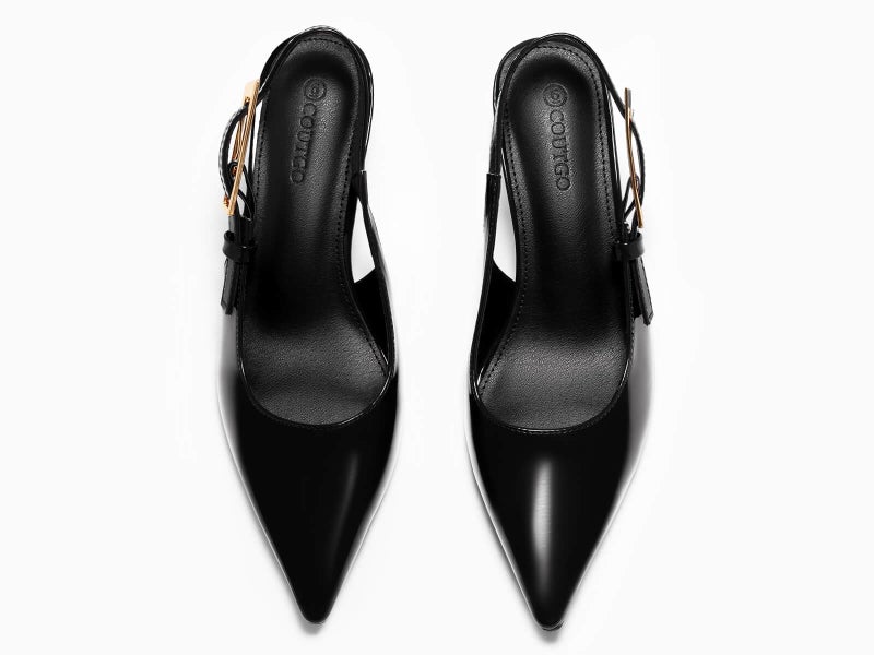 Coutgo Womens Slingback Kitten Heels Closed Pointed Toe Pumps Buckle Strap Wedding Party Dress Shoes, Black, Size 9.5 - Image 5
