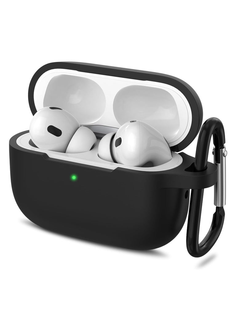 shomira Compatible with AirPods Pro 2 Case, Silicone Shockproof Protective Case for AirPods Pro 2nd Generation 2022 Case Cover with Carabiner (Black) - Image 1
