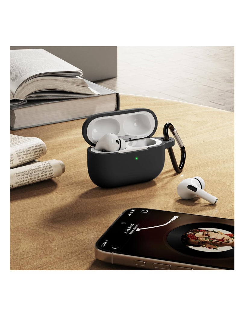 shomira Compatible with AirPods Pro 2 Case, Silicone Shockproof Protective Case for AirPods Pro 2nd Generation 2022 Case Cover with Carabiner (Black) - Image 2