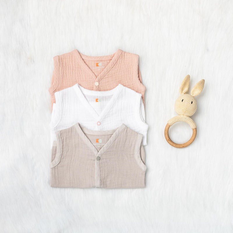 Kolorkode Muslin Jabla for Newborn Baby boy and Baby Girl. 100% Organic Cotton. Pack of 3. Multicolor. White Grey Pink Jabla (Multicolor, 0-3 Months) - Image 2