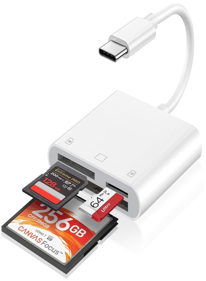 قارئ بطاقات SD بمنفذ USB-C لأجهزة iPhone 16/15/iPad/Mac، قارئ بطاقات ذاكرة USB-C 3 في 1 مع بطاقات Compact Flash/CF/SD/TF، محول كاميرا رقمية، قارئ بطاقات SD لأجهزة iPhone متوافق مع MacBook Pro/Air/Mini Mac - Image 1