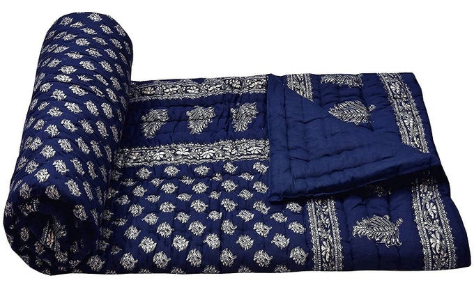 COTTON SINGLE BED JAIPURI RAZAI JAIPURI BLANKET AC QUILT FOR WINTER SOFT LIGHT WEIGHT RAJASTHANI TRADITIONAL COTTON RAZAI 55 X 85 INCH BLUE
