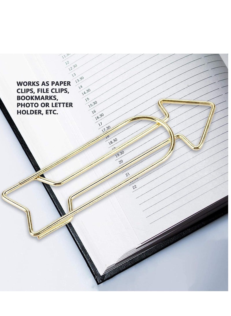 KASTWAVE Gold Paper Clips, 12Pcs Small Metal Arrow Paper Clips Bookmarks, Marking Document Organizing Clip Stationery Page Marker for Office School Supplies, for Kids School Student Stationery - Image 3