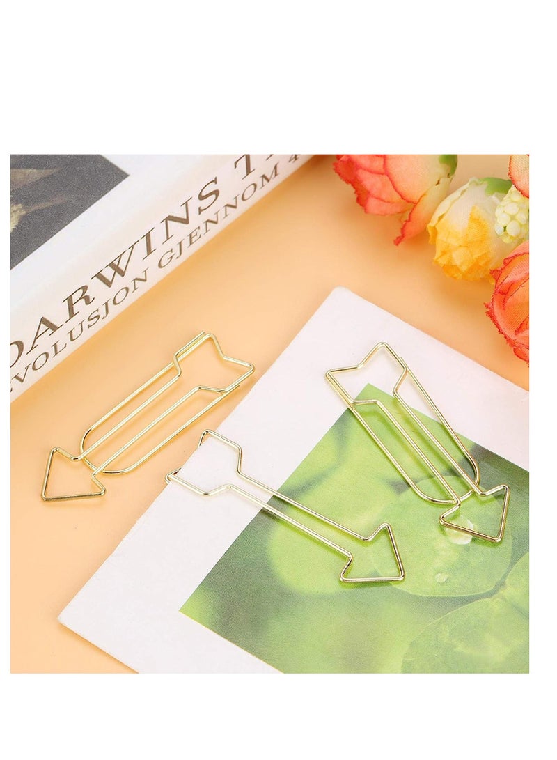 KASTWAVE Gold Paper Clips, 12Pcs Small Metal Arrow Paper Clips Bookmarks, Marking Document Organizing Clip Stationery Page Marker for Office School Supplies, for Kids School Student Stationery - Image 2