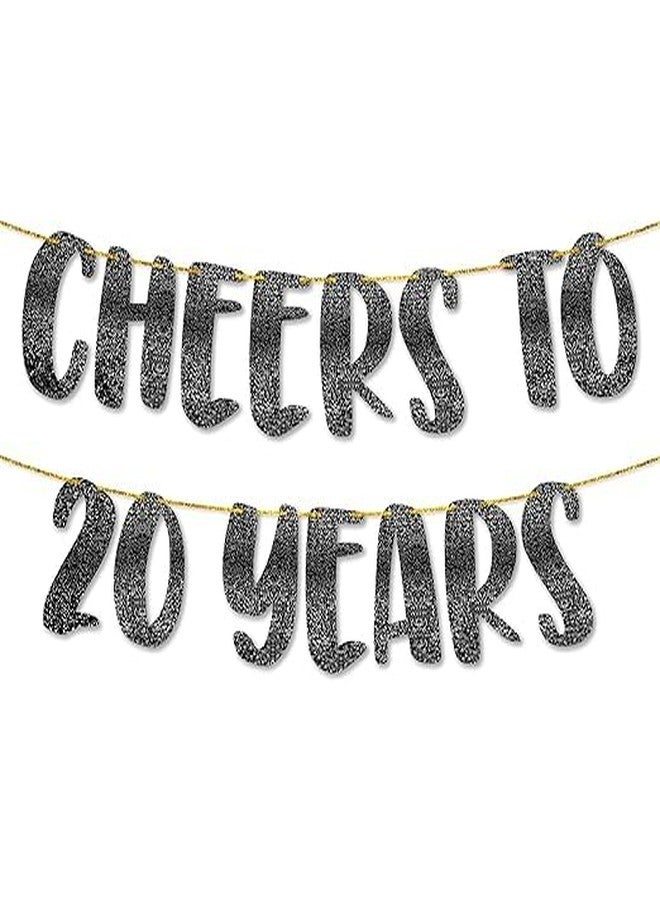 TrifleArte Cheers to 20 Years Banner | 20th Birthday Party Black Glitter Banner | Party Decorations and Supplies | Wedding Anniversary Decorations | Pre-Strung | No DIY Required - Image 1