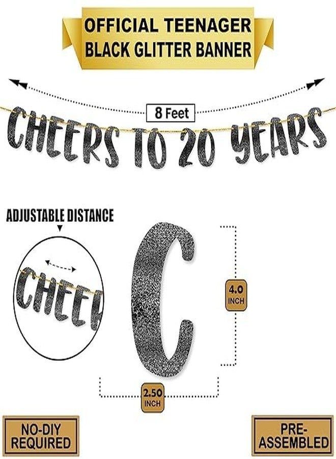 TrifleArte Cheers to 20 Years Banner | 20th Birthday Party Black Glitter Banner | Party Decorations and Supplies | Wedding Anniversary Decorations | Pre-Strung | No DIY Required - Image 4