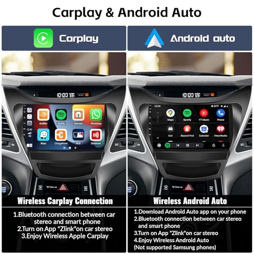 SIXWIN 1G+32G Android Car Stereo Radio for Hyundai Elantra 2011 2012 2013 with Wireless Apple Carplay Android Auto Bluetooth 9 inch Touchscreen with GPS Navigation WiFi HiFi FM RDS Backup Camera MIC - Image 3