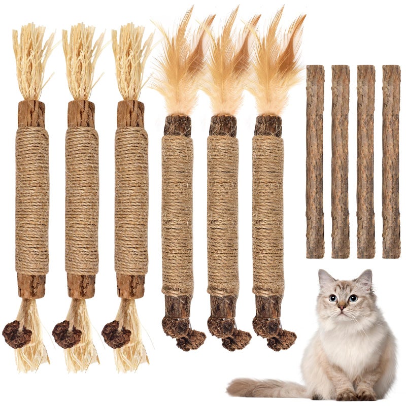 Bissap 10 PCS Silvervine Chew Sticks for Cats, Catnip Chew Sticks Cat Toys for Indoor Cat Kitten Teeth Grinding Interactive Feather Toys for Aggressive Chewers Dental Care - Image 1