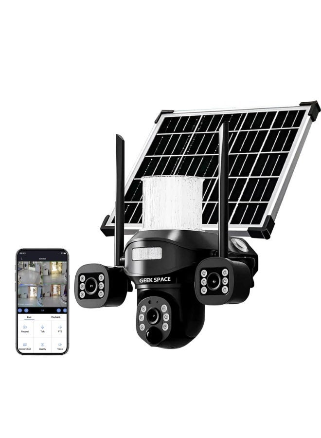 GEEK SPACE 3-Lens Solar Security Camera 4G Outdoor PTZ Wireless IP CCTV Camera with 360° Pan Tilt, AI Motion Detection, Full Color Night Vision, Two-Way Audio, IP66 Waterproof, Rechargeable Battery, SD Card Support - Image 1
