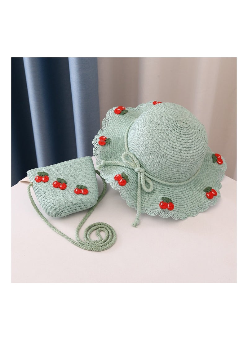 KUYING - Summer Children's Straw Hat Bag Set With Large Brim Sun Hat and Cool Hat - Image 1