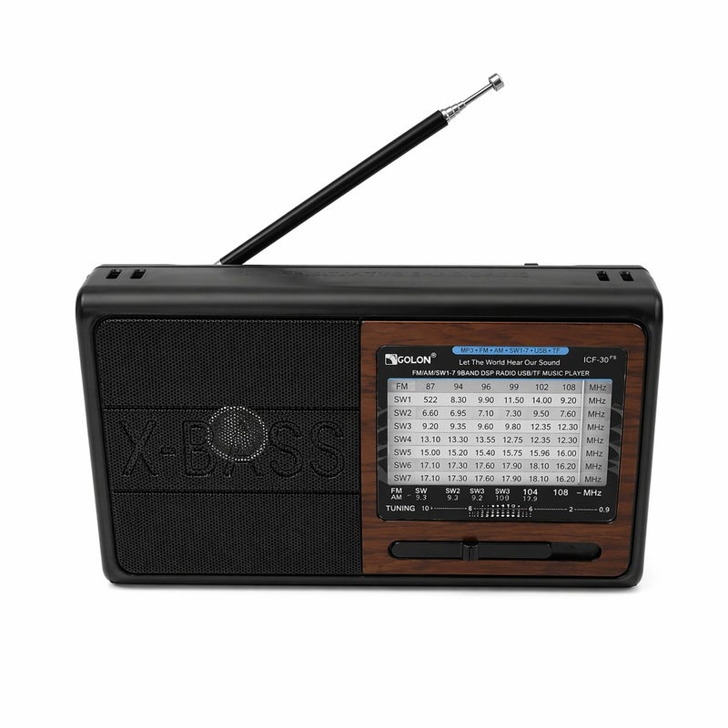 GOLON Portable Retro Radio 3-Band (AM/FM/SW) Pocket Receiver with High Sensitivity Antenna - Black & Brown - A1-329 - Image 1