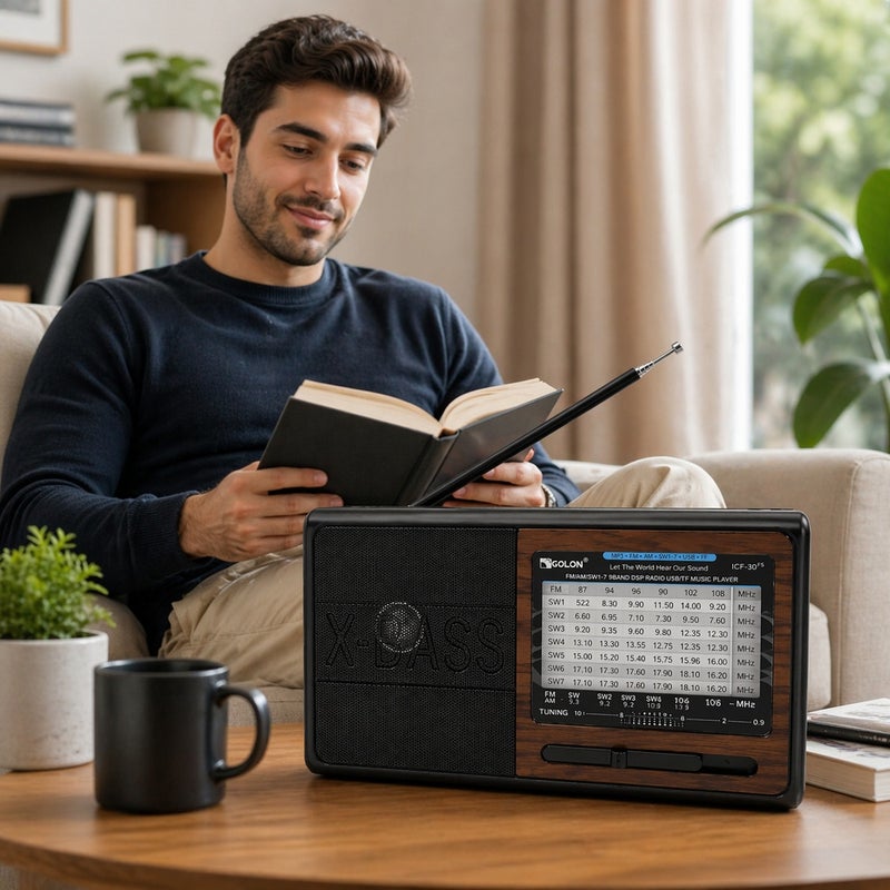 GOLON Portable Retro Radio 3-Band (AM/FM/SW) Pocket Receiver with High Sensitivity Antenna - Black & Brown - A1-329 - Image 2