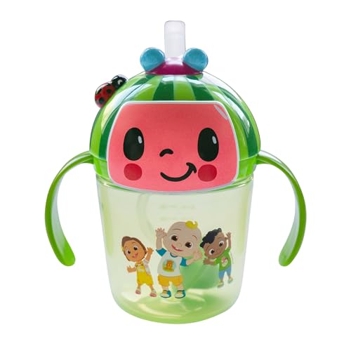 The First Years Cocomelon Weighted Straw Cup - Spill Proof Toddler Straw Cups with Flip Top Cover - Transition Sippy Cups - Toddler Feeding Supplies - 7 Oz - Ages 6 Months and Up - Image 1