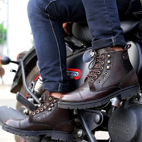 Bacca Bucci® Men's Dragon Splash Proof Full Leather Classic Fashion Boots for Bikers Riders Trekking Trails Backpacking and Hiking | 6 Inches | Ankle Height | All Day wear- Brown, Size UK7 - Image 4