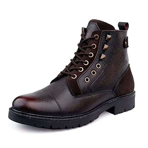 Bacca Bucci® Men's Dragon Splash Proof Full Leather Classic Fashion Boots for Bikers Riders Trekking Trails Backpacking and Hiking | 6 Inches | Ankle Height | All Day wear- Brown, Size UK7 - Image 1