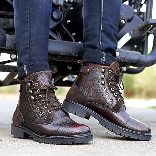 Bacca Bucci® Men's Dragon Splash Proof Full Leather Classic Fashion Boots for Bikers Riders Trekking Trails Backpacking and Hiking | 6 Inches | Ankle Height | All Day wear- Brown, Size UK7 - Image 3