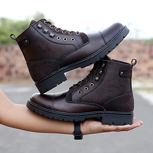 Bacca Bucci® Men's Dragon Splash Proof Full Leather Classic Fashion Boots for Bikers Riders Trekking Trails Backpacking and Hiking | 6 Inches | Ankle Height | All Day wear- Brown, Size UK7 - Image 5