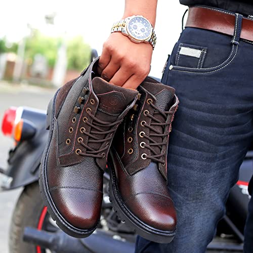 Bacca Bucci® Men's Dragon Splash Proof Full Leather Classic Fashion Boots for Bikers Riders Trekking Trails Backpacking and Hiking | 6 Inches | Ankle Height | All Day wear- Brown, Size UK7 - Image 2